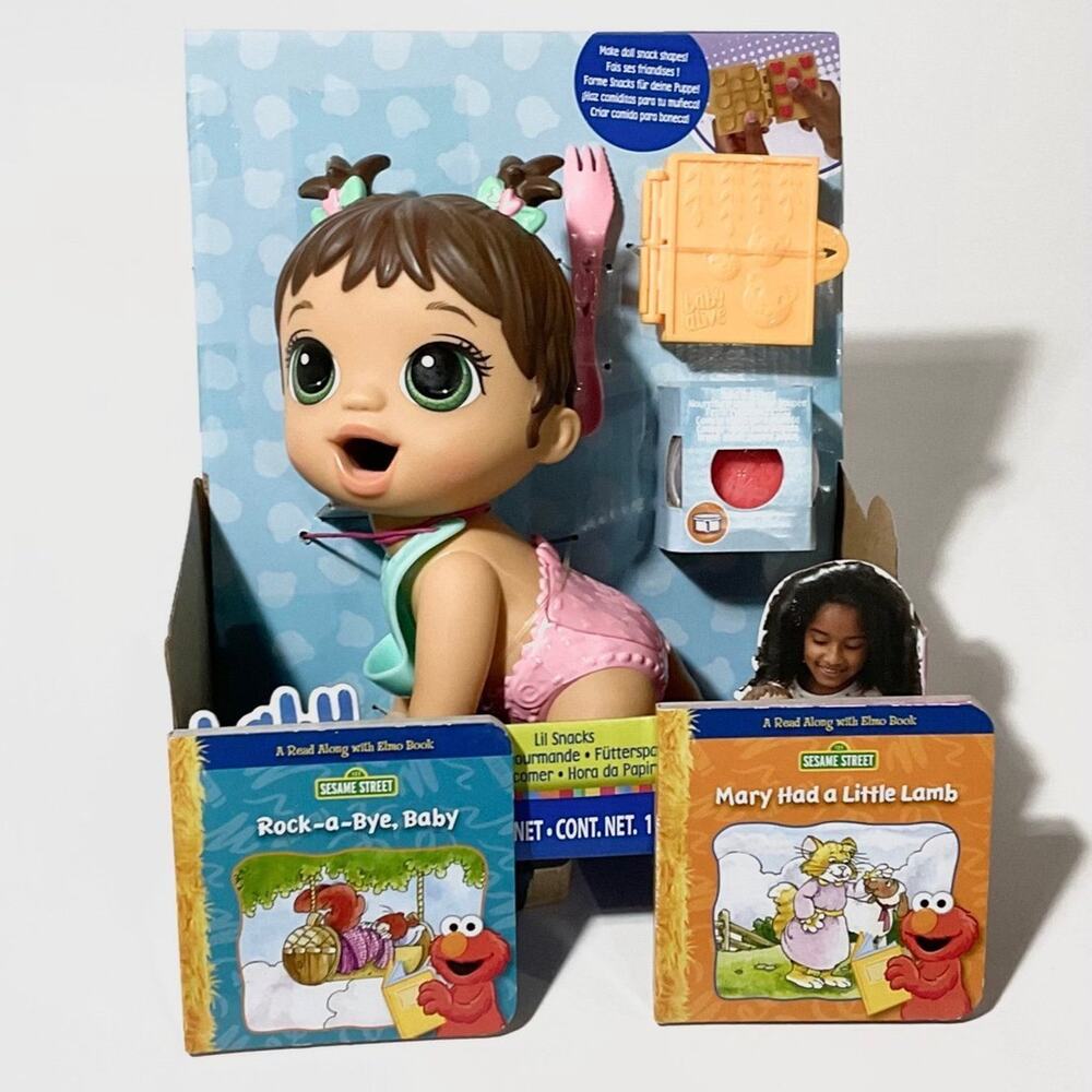 Hasbro-Baby Alive Lil Snacks Doll for (Ages 3+) with 2 Small Sesame Street Books